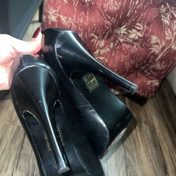 Elegant Greenwich Village Genuine Leather Black Peep-Toe Heels Size 37 - Picture 3 of 4